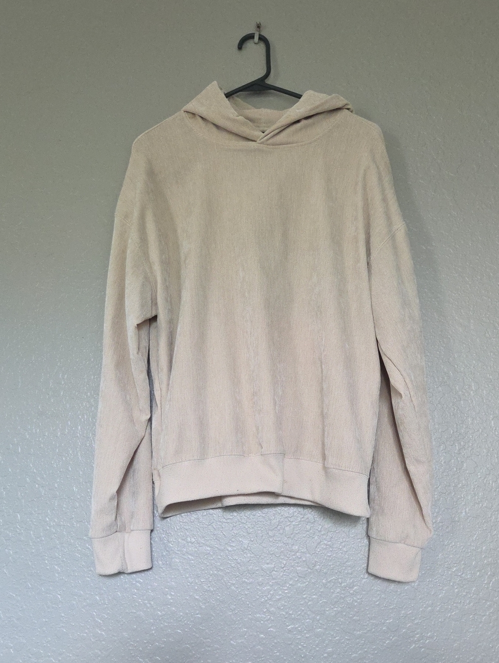 Women's Beige Brushed Velvet Hooded Pullover Sweatshirt